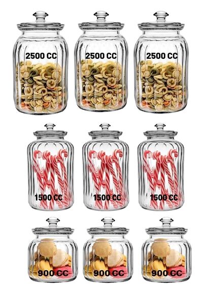 Paşabahçe Viva Cam Kapaklı Kavanoz 3 Boy 9 Lu Set-900cc-1500cc-2500cc