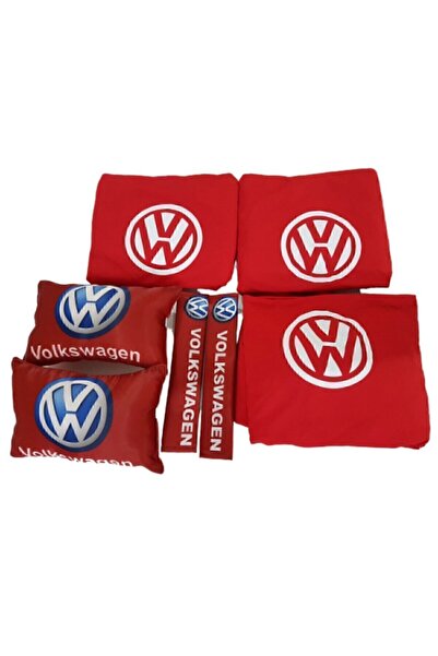 Universal Volkswagen Kırmızı Penye Servis Kılıfı Kemer Konforu Ve Oto Boyun Yastığı