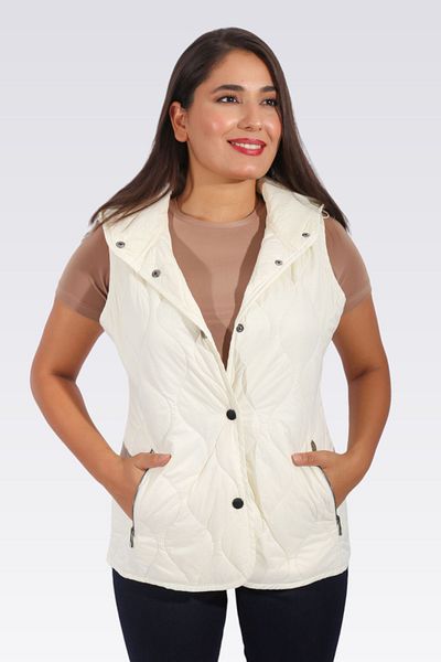 TOLGA SARAÇOĞLU 70017 Ecru Hooded Quilted Vest