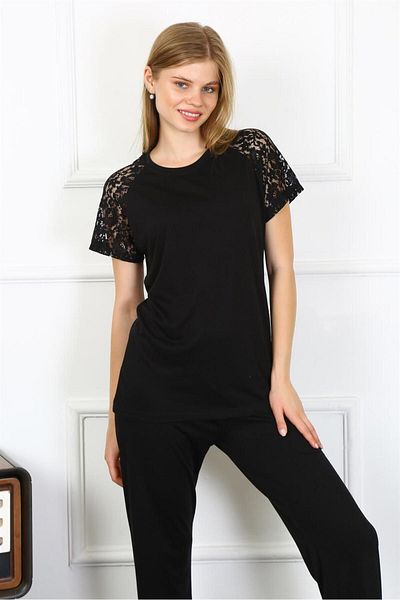Akbeniz Set de pijamale din bumbac pieptănat cu mâneci din dantelă 4147