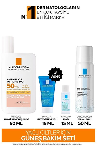La Roche Posay Yağlı Ciltler İçin Cilt Bakım Seti: Anthelios Renkli Güneş Kremi&Effaclar Yıkma Jeli&Tonik&Termal Su