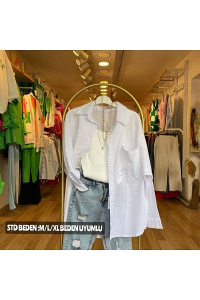 LARİSA COLLECTİON Cămașă oversize din in cu un singur buzunar