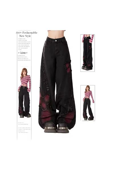 DEEFWEAR Y2K Trend Unisex Butterfly Baggy Jean Trousers