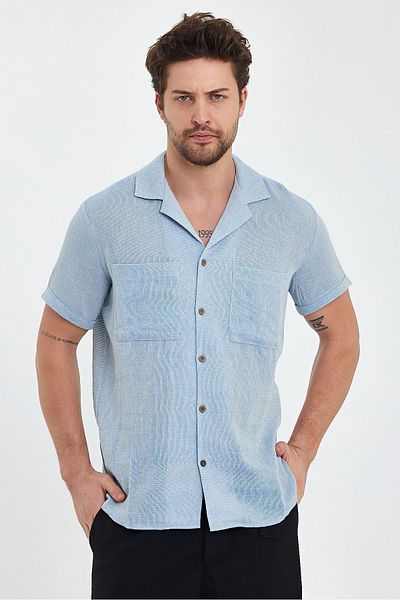 Plus Ninety Men's Apache Houndstooth Patterned Cage Fabric Short Sleeve Shirt - Plusninety