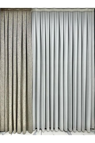 Erdoğanlar Koza Stone Color Background Curtain - Gray Detailed, Single Wing, 1/3 Close Pleat