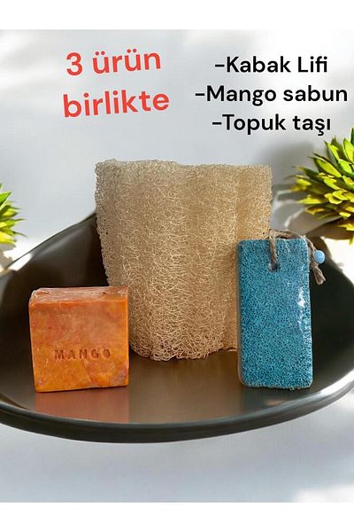 ASLANCAN Natural Pumpkin Fiber and Mango Soap - Set of 3 Pumice Heel Stone