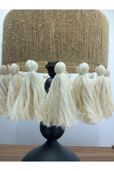 571 Store Cream Colored Tufted Table - Lampshade Jut Rope Headboard