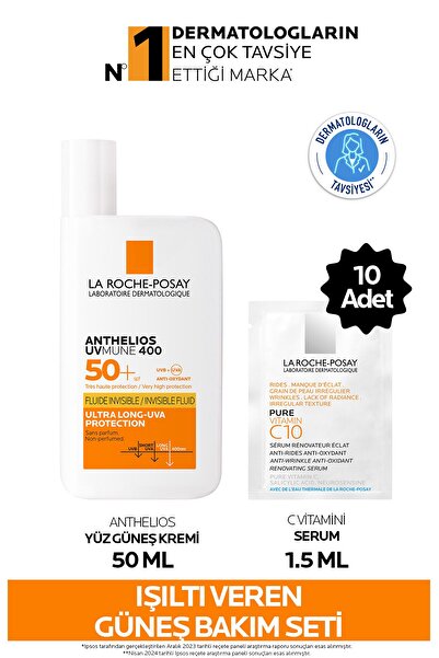 La Roche Posay Işıltı Veren Cilt Bakım Seti: Anthelios Fluide SPF50+ Güneş Kremi 50 ml & C Vitamini Serum 1.5mlx10