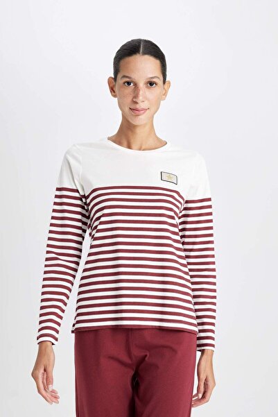 DeFacto Striped Pajama Set to Fall in Love - Long Sleeve and Elastic Waist D5661Ax24Au