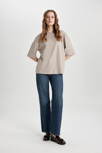 DeFacto Oversize-T-Shirt aus gekämmter Baumwolle mit Rundhalsausschnitt – kurze Ärmel C0099ax24sm
