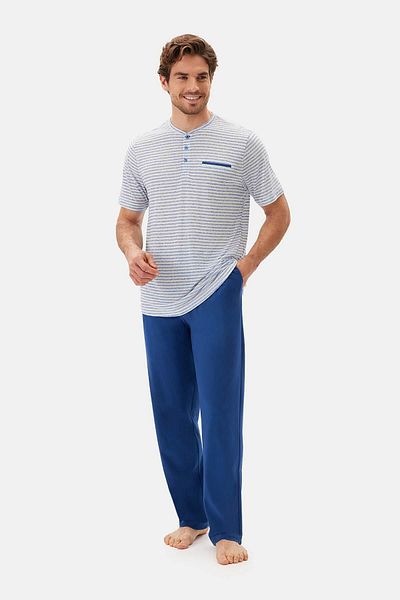 Dagi Blaues Kurzarm-Pyjama-Set mit halber Knopfleiste