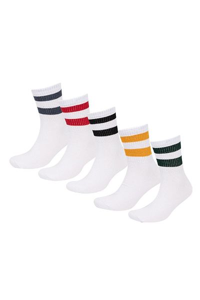 DeFacto Men's Comfortable Elastic 5-Piece Cotton Circle Patterned Socks C6724Axns