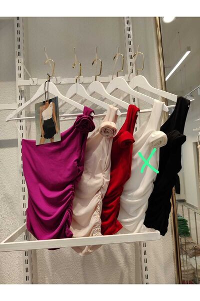 ERL FASHION Tek Omuzlu Yanları Büzgülü Güllü Bluz