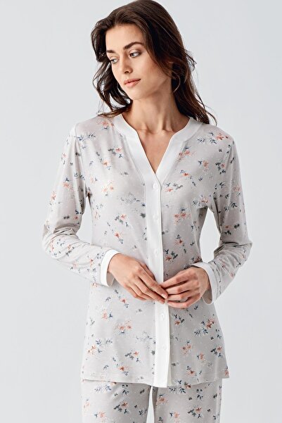 Artış Flexible Viscose - Long Sleeve Floral Patterned Pajama Set
