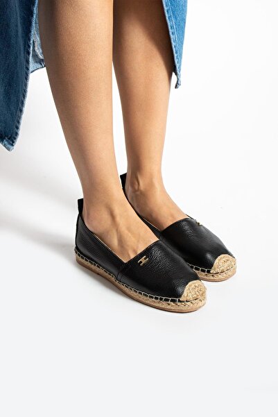 FOLLİNİ Μαύρες γυναικείες μπαλαρίνες εσπαντρίλι από γνήσιο δέρμα