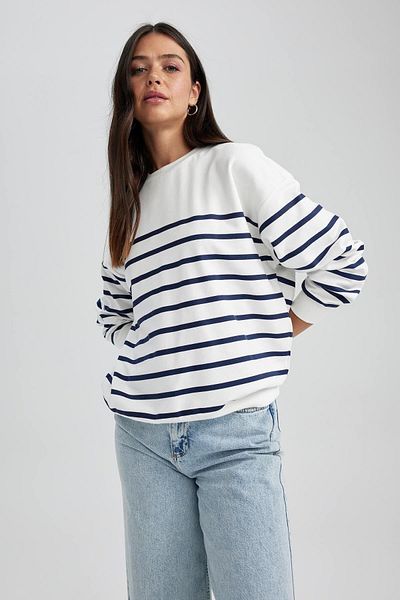 DeFacto Tenká proužkovaná mikina Relax Fit Crew Neck A9255Ax23Wn