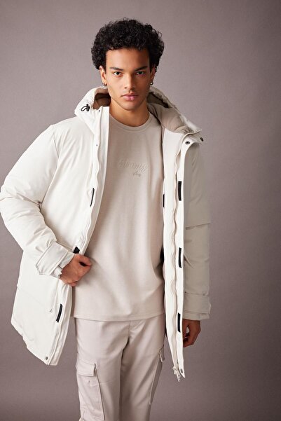 DeFacto Water Repellent Slim Fit Hooded Zippered Pocket Fleece Coat - Parka A1309Ax23Wn