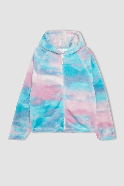 DeFacto Buntes Plüsch-Sweatshirt mit Kapuze und Reißverschluss – Standard-Passform A4506ax23wn