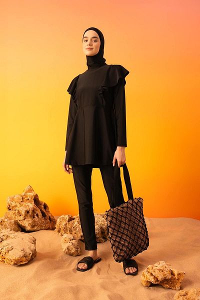 DeFacto 4-teiliges Basic-Burkini-Badeanzug-Set mit normaler Passform – B5228ax24sm
