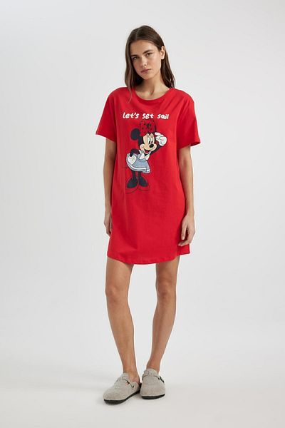 DeFacto Disney Mickey & Minnie Crew Neck Regular Fit Nightgown - Short Sleeve B8702ax24sm