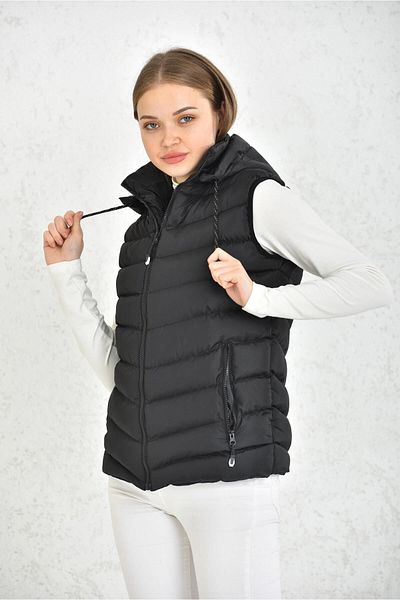 WAPP Unisex Black Removable Zippered Hooded Daily Inflatable Vest