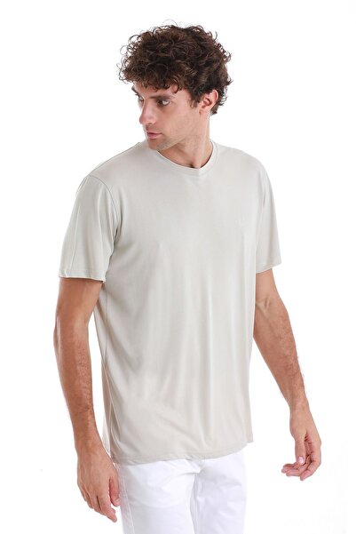 Hatemoğlu Екрю Regular Fit Прямий велосипедний комір Трикотажна футболка