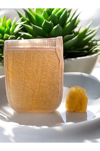 ASLANCAN Small Sea Sponge and Pumpkin Fiber - Body Washcloth Set