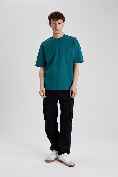 DeFacto Oversize Fit Crew Neck Krátký rukáv 100% bavlna Těžká tkanina Základní tričko T3661az24sp