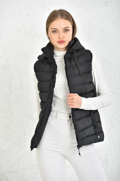 WAPP Unisex Black Removable Zippered Hooded Daily Inflatable Vest