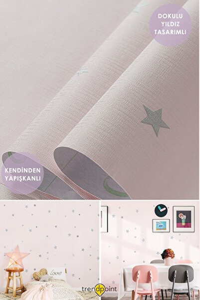 Trendpoint Kendinden Yapışkanlı 60cm×100cm Pembe Yıldızlı Duvar Kağıdı Dolap ...