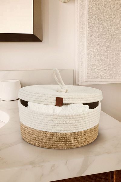 JASPER Jute Rope Wicker - Special Design Organizer Basket Organizer with Multi-Purpose Cover