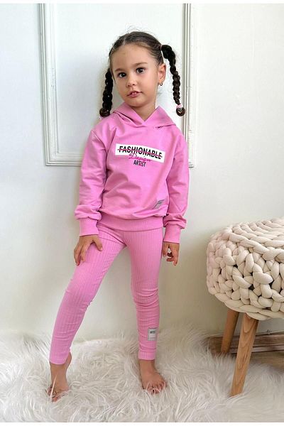 öykümgaleria Girl's Hooded Ribbed Tights - 2 Thread Top and Bottom Set