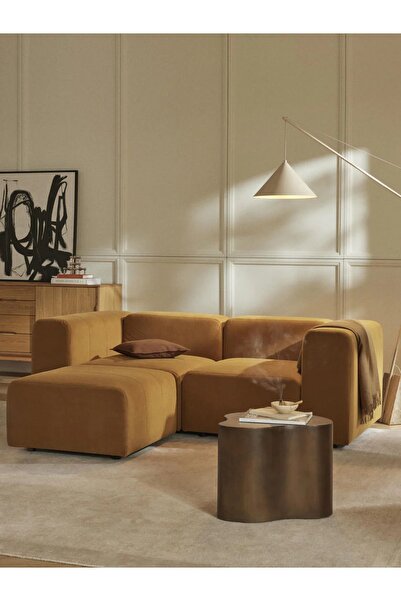 S Home Design Concept Pietro 3 Modül Köşe (2 MODÜL VE PUF TAKIM), Yönsüz Kadife, Hardal