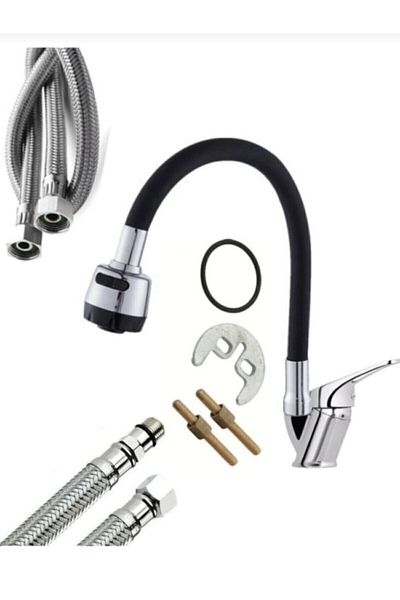 Yayke Flexible Movable Tube Mix Kitchen Sink Faucet with Black Sprinkler Function