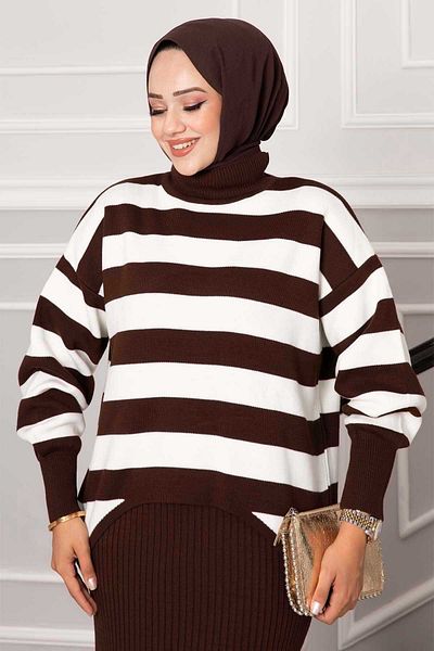 EBRUTESETTÜR Wide Striped Short Dress Brown