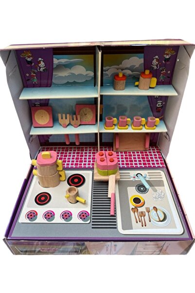 PopŞeker Minik Şeflerin Rüyası: Standlı Ahşap Minyatür Oyuncak Komple Mutfak ...