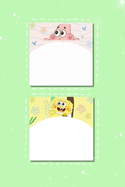 PastelSanat 10x10 Kareli ve Sade Sünger Bob Patrick Yıldız Not Defteri Not Kağıdı Bloknot Notepad  Memopad