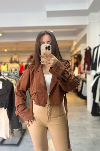 BKUzer Kadın Oversize Kısa Kesim Trençkot - 4 Renk Seçeneği (Siyah, Taba, Hak...