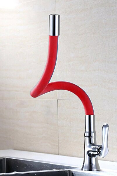 Yayke Kırmızı Renkli Oynar Başlıklı Spiral Musluk Başlığı Batarya Başlığı Dön...