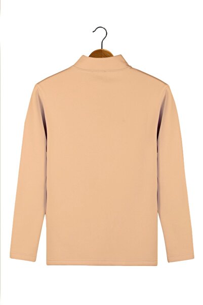 VEAVEN Erkek Krem Yarım Fermuarlı Basic Düz Sweatshirt