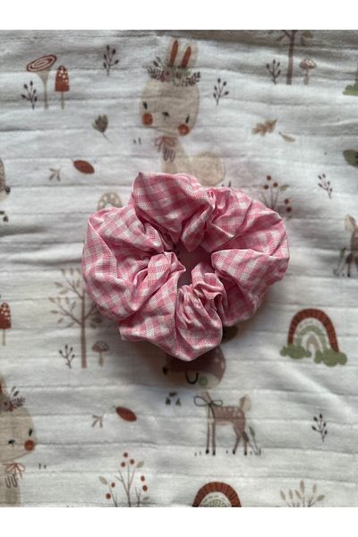 odaburada Pink Color Gingham Women's Bagel Hair Clip