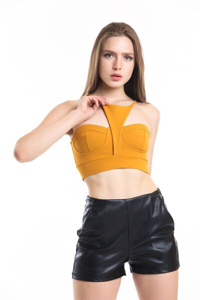 Sense Gloped Scuba Crepe Bustier with Straps| Bus33917 Saffron
