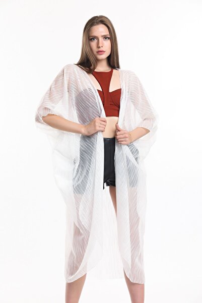 Sense Ecru Chiffon Beach Kimono - Wrinkled Elb33597