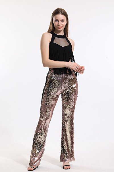 Sense Evening Dress Sequin Trousers| Pnt34174 Powder Gold