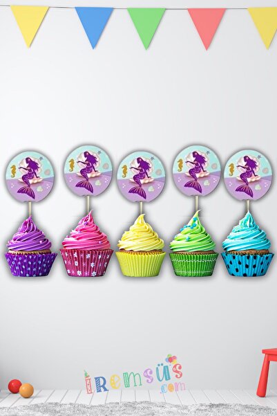 mypartyready Deniz Kızı Konsept Doğum Günü Partisi Pasta Cupcake Kürdanı 10 L...