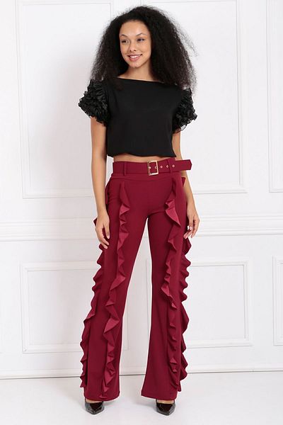Sense Scuba Crepe Flared Leg Trousers - Pnt33410 Claret Red