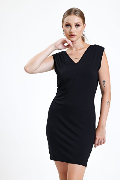 Sense Μαύρο αμάνικο φόρεμα βισκόζης με λαιμόκοψη - Elb35023