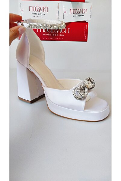 Modavien Pantofi de mireasa de dama alb 10 cm din satin