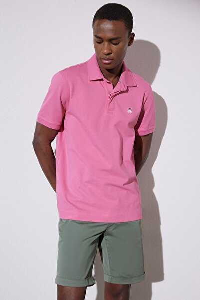 BROOKS BROTHERS Erkek Pembe Likralı Pike Polo Tişört