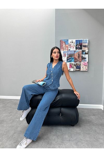 ESRAHELVACI Set vestă și pantaloni din denim - albastru